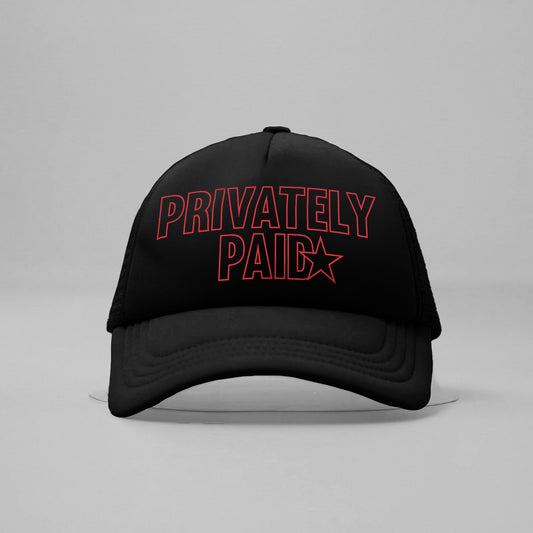 "PRIVATELY PAID” BLACK/RED TRUCKER CAP 2.0